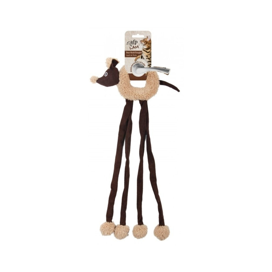 All For Paws Lambswool Cuddle Door Knob Dangler Hang it on any door knob and watch as your cat leaps, bounds, and chases after the mouse dangler - Brown Color.