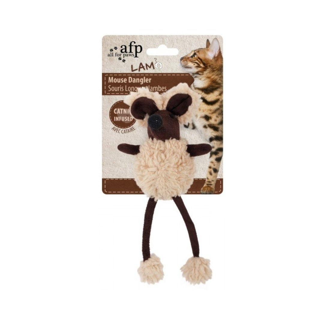 All For Paws Lambswool Mouse Dangler Cat Toy - watch your cat playfully jump, pounce, and chase after it to their heart's desire - Brown Color. 