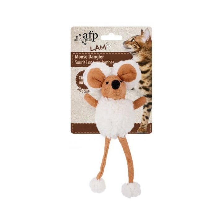 All For Paws Lambswool Mouse Dangler Cat Toy - watch your cat playfully jump, pounce, and chase after it to their heart's desire - Tan Color. 
