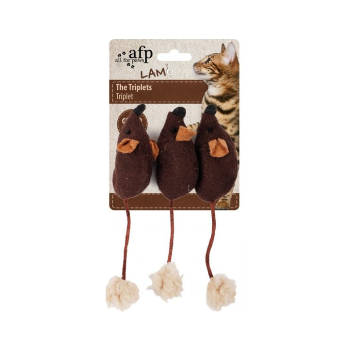 All For Paws Lambswool The Triplets Cat Toy, With catnip infused, the wonderful smell encourages the cat's playing instinct Brown Color.