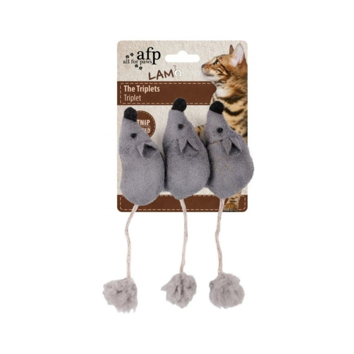 All For Paws Lambswool The Triplets Cat Toy, With catnip infused, the wonderful smell encourages the cat's playing instinct Grey Color.