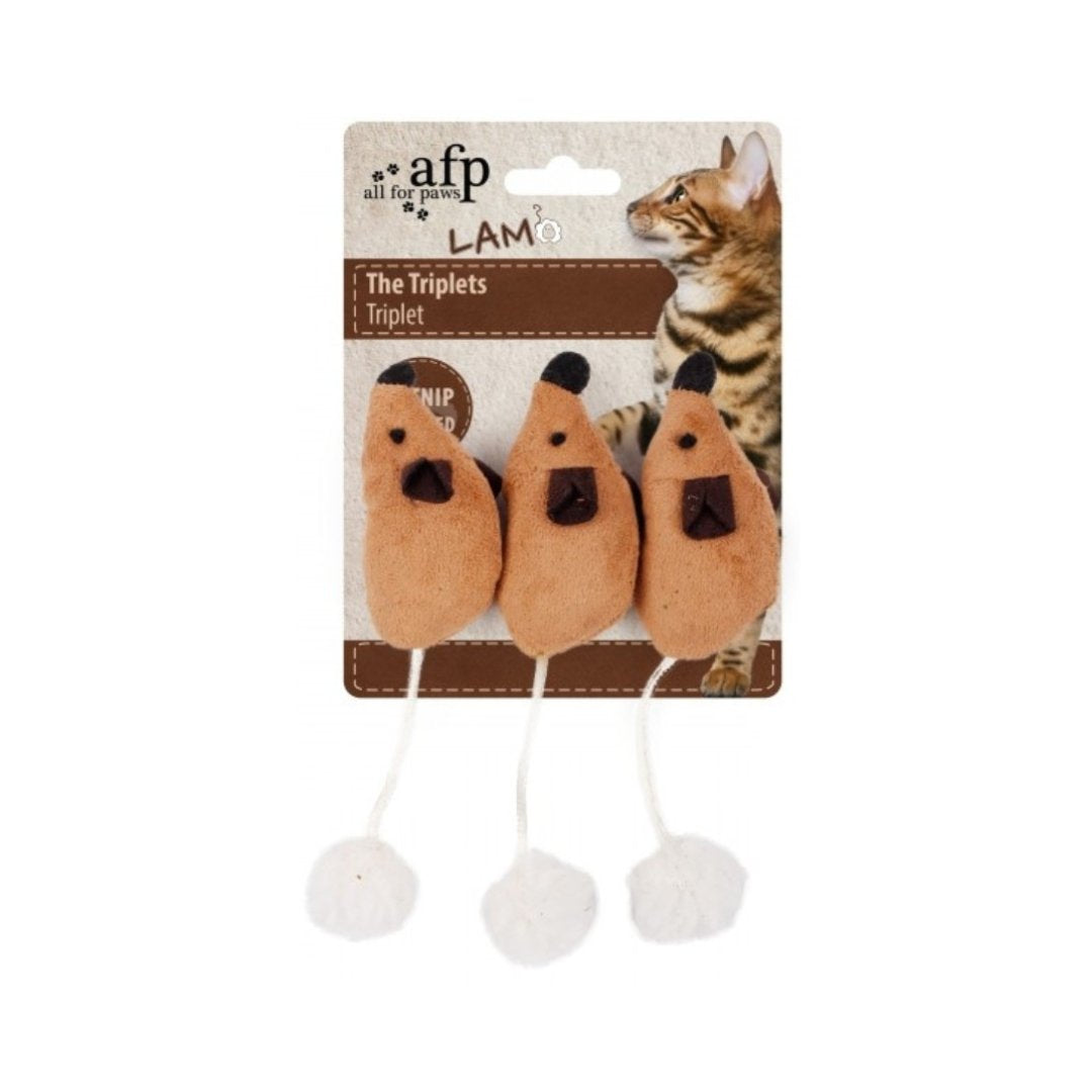 All For Paws Lambswool The Triplets Cat Toy, With catnip infused, the wonderful smell encourages the cat's playing instinct Tan Color.