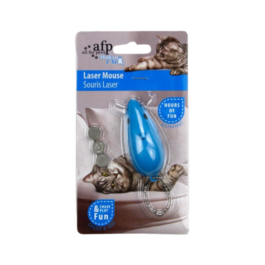 The All For Paws Laser Mouse Cat Toy stimulates your cat's hunting instincts. The mouse moves quickly on the floor with an LED light on its nose to encourage tracking Blue . 