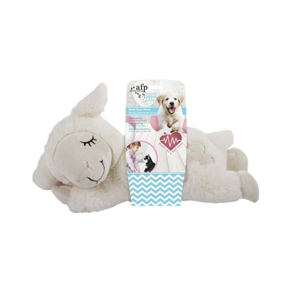 The All For Paws Little Buddy Heart Beat Sheep Dog Toy is designed to provide comfort to puppies who experience separation anxiety. 