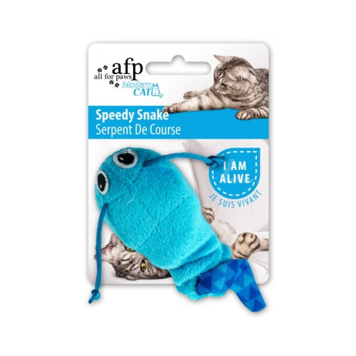 All For Paws Speedy Snake Cat Toy! This blue cat toy features a crinkle sound and premium catnip that naturally attracts cats - Blue Color.