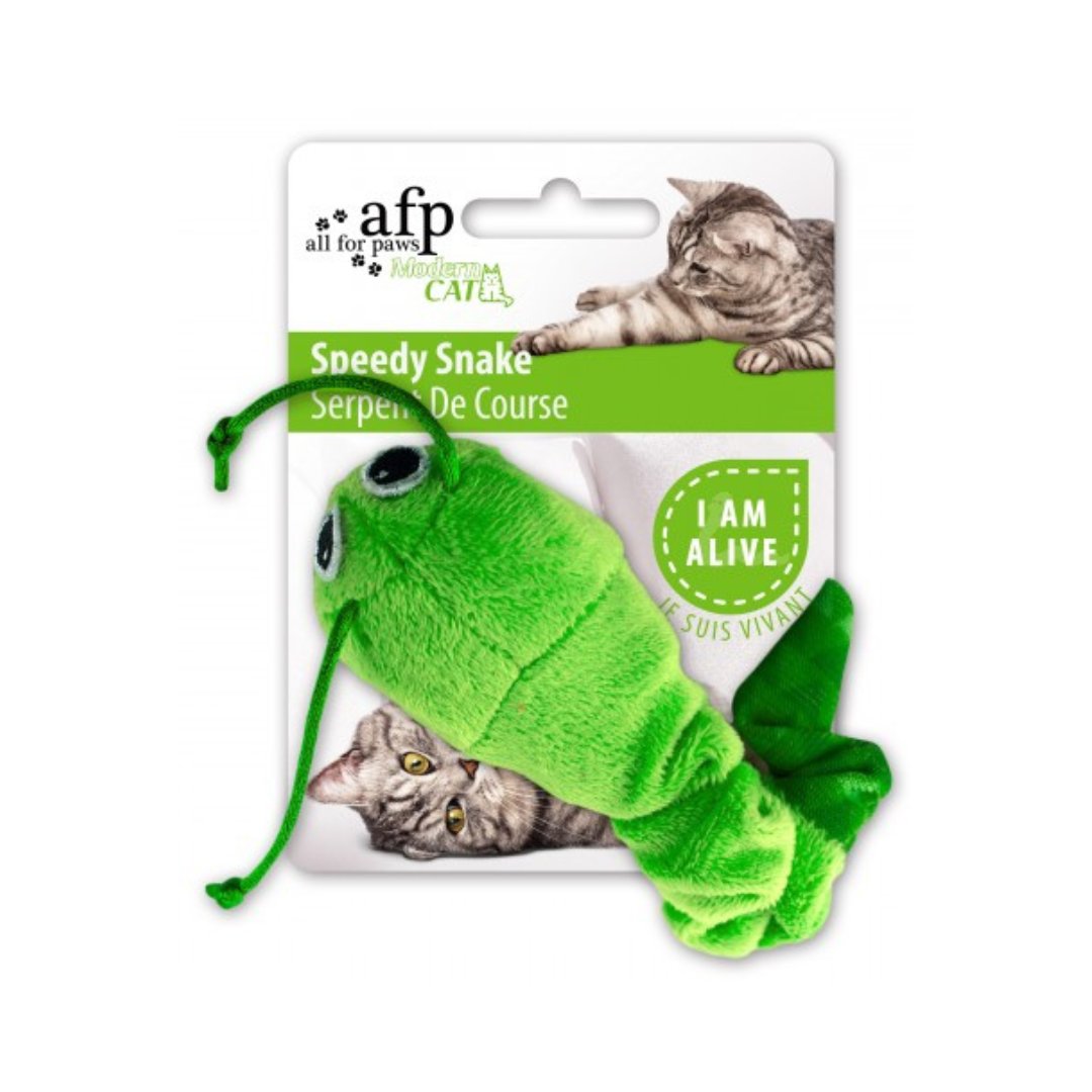 All For Paws Speedy Snake Cat Toy! This blue cat toy features a crinkle sound and premium catnip that naturally attracts cats - Green Color.