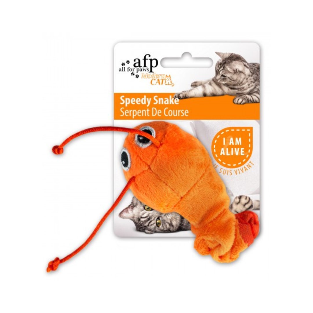 All For Paws Speedy Snake Cat Toy! This blue cat toy features a crinkle sound and premium catnip that naturally attracts cats - Orange Color.