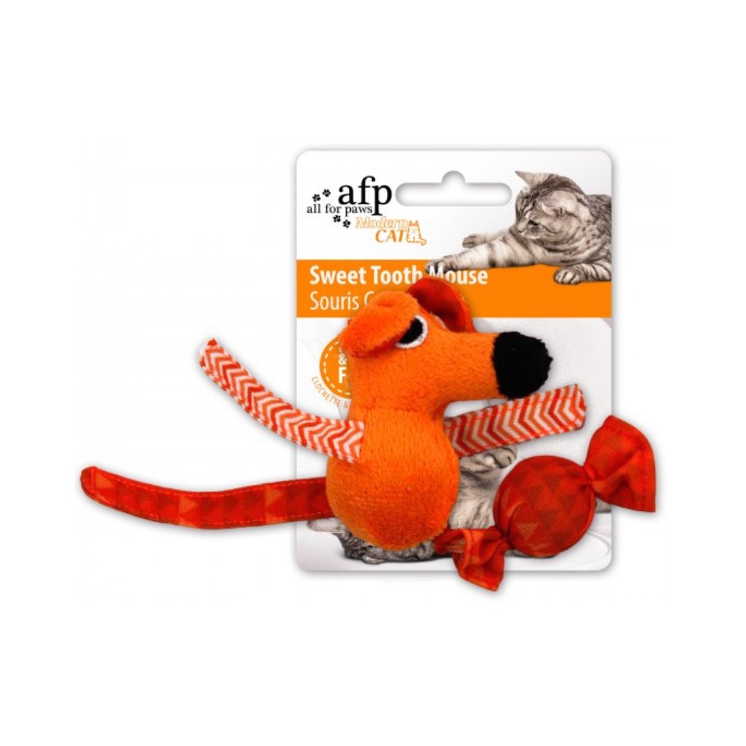 The All For Paws Sweet Tooth Mouse Cat Toy is a great choice for cats because of its crinkle sound and premium catnip - Orange Color. 