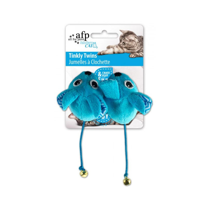 All For Paws Tinkly Twins Cat Toy is a great way to keep your feline entertained. Filled with catnip and has a tinkly bell on the tail. Your cat will love playing with these twins - Blue Color.