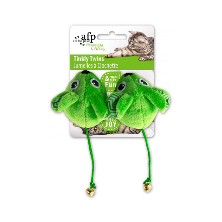 All For Paws Tinkly Twins Cat Toy is a great way to keep your feline entertained. Filled with catnip and has a tinkly bell on the tail. Your cat will love playing with these twins - Green Color.