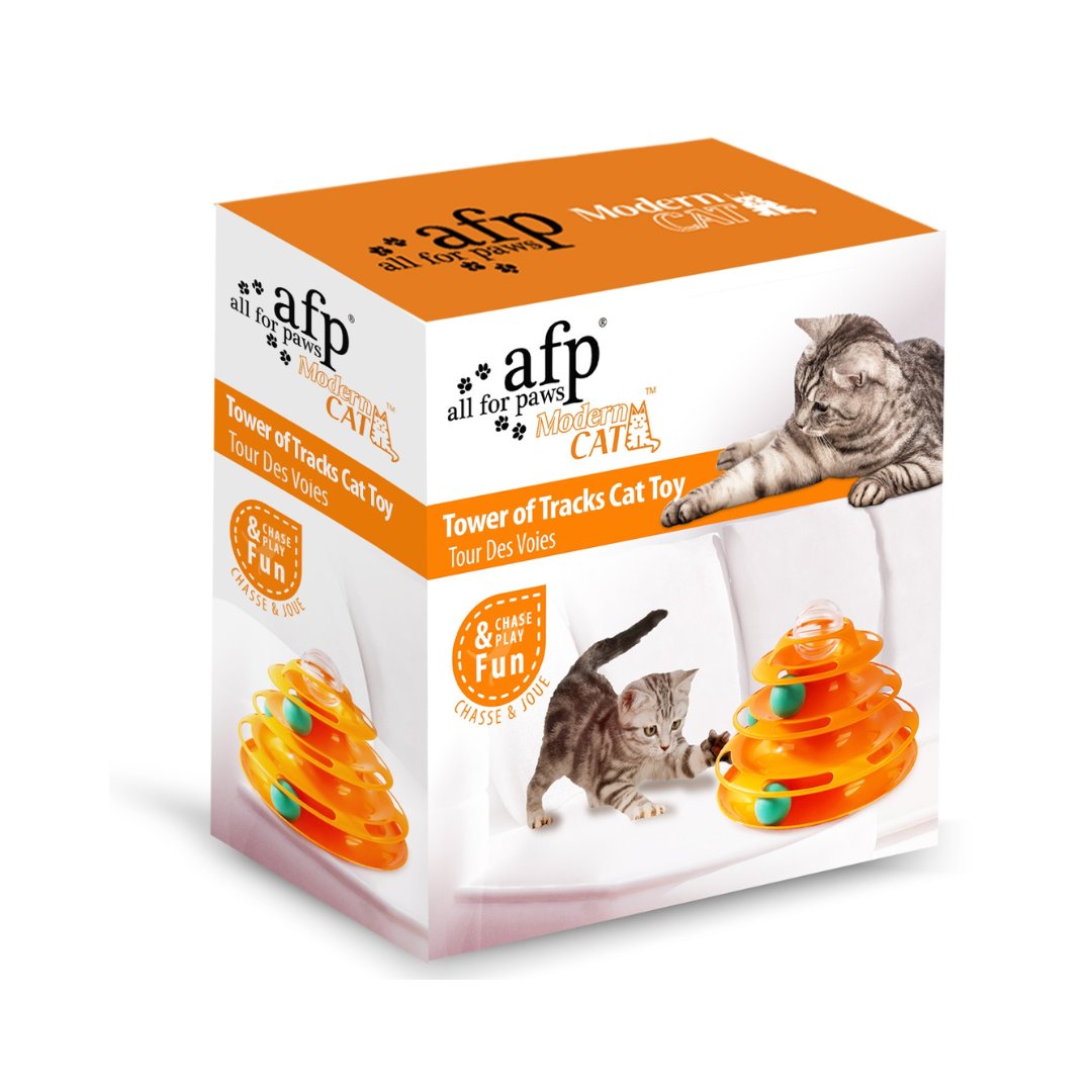 The All For Paws Tower of Tracks Cat Toy is designed to keep your furry friend mentally sharp, engaged, and entertained by stimulating their instincts.