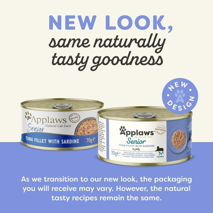 Applaws Senior Tuna with Sardines Cat Wet Food – High Protein, Digestive Health Support for Senior Cats - New Look.