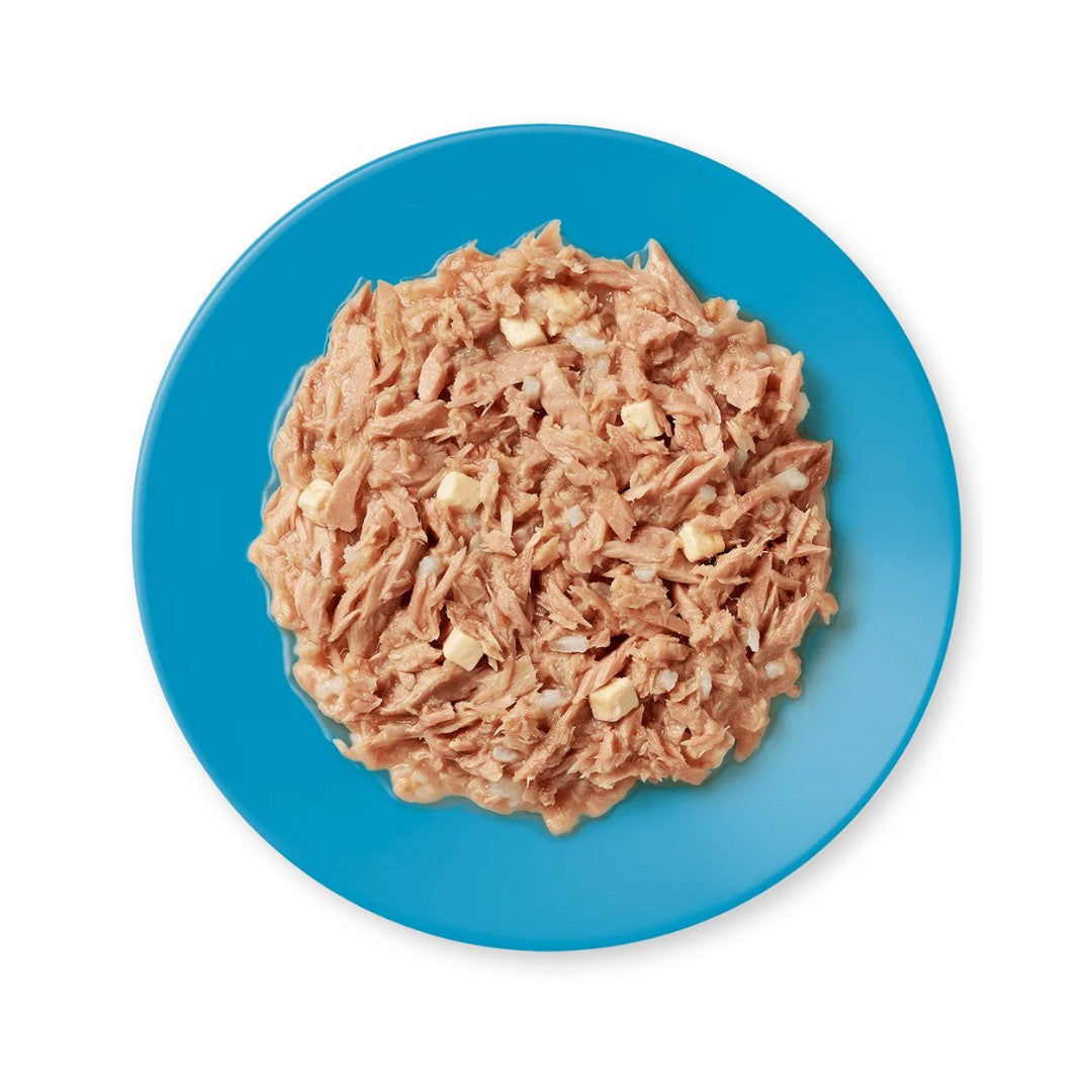 Applaws Tuna with Cheese Wet Cat Food – 156g tin showing visible chunks of tuna and cheese, suitable for all cat breeds.