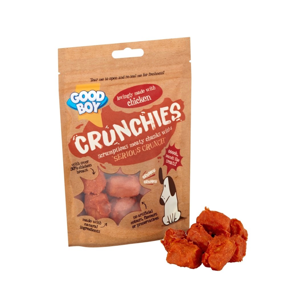 Indulge your furry friend with Armitage Goodboy Crunchies Chicken 60g Dog Treats. These tasty treats are packed with meaty chunks and have a satisfying crunch - Full.