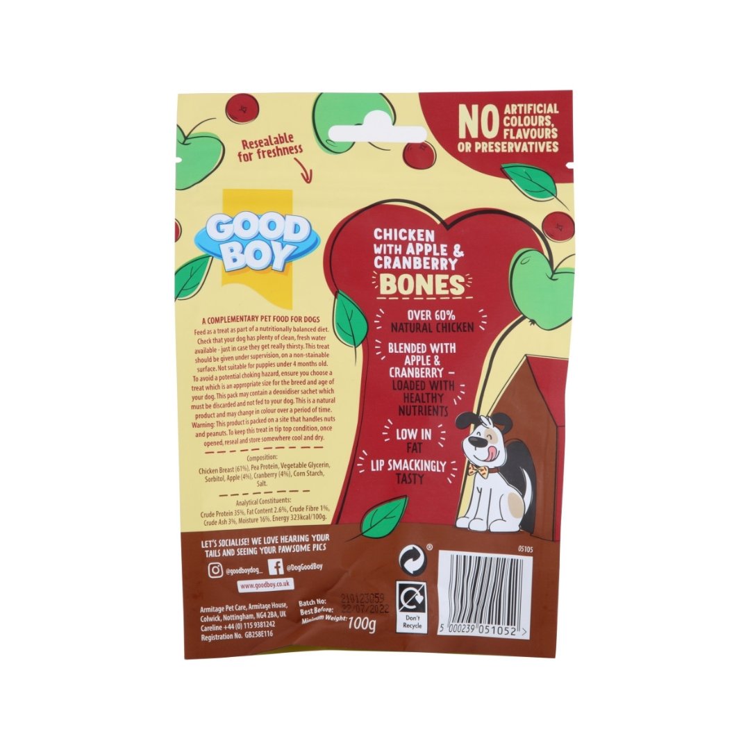 Super Licious Chicken with Apple & Cranberry Bones 100g Dog Treats - a delicious and healthy snack for your furry friend - Back.