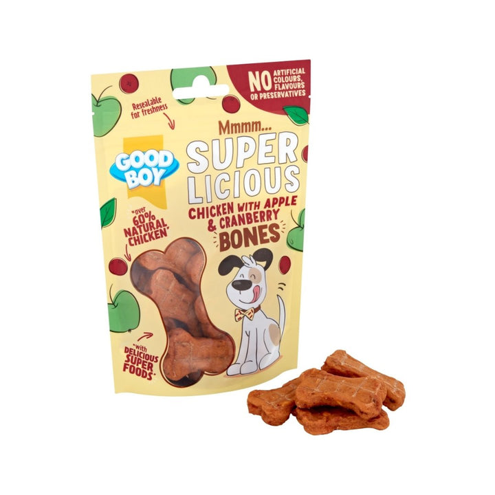 Super Licious Chicken with Apple & Cranberry Bones 100g Dog Treats - a delicious and healthy snack for your furry friend - Full.