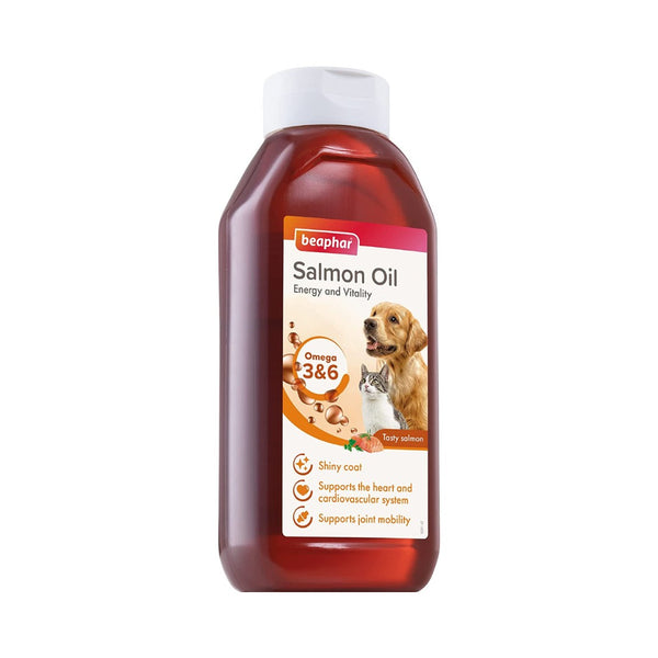 Beaphar Salmon Oil for Dogs and Cats helps support digestion, joints, energy, and nerve function. Its Omega 3 and 6 blend promotes healthy heart and blood vessels.