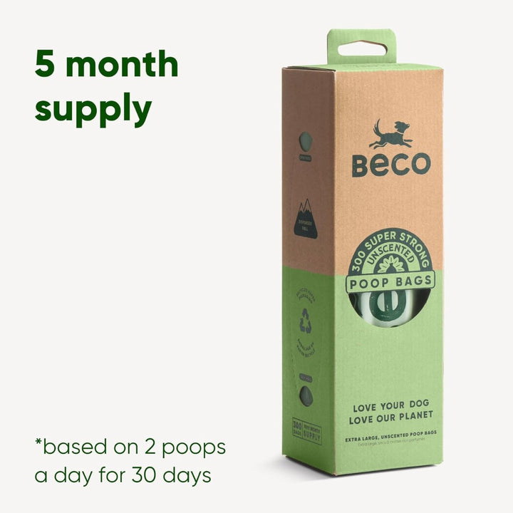 Beco Pets Unscented Poop Bags - Large, Strong, Leak-Proof, Eco-Friendly - 5 month supply