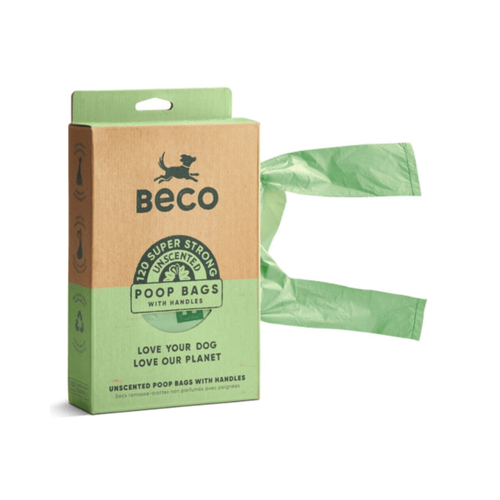 Beco Pets Unscented Poop Bags with Handles - Large, Strong, Leak-Proof, Eco-Friendly - Open Box