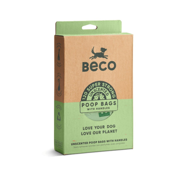 Beco Pets Unscented Poop Bags with Handles - Large, Strong, Leak-Proof, Eco-Friendly - Box