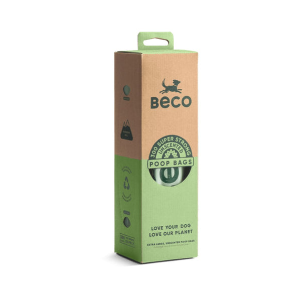 Beco Pets Unscented Poop Bags - Large, Strong, Leak-Proof, Eco-Friendly - Front Box