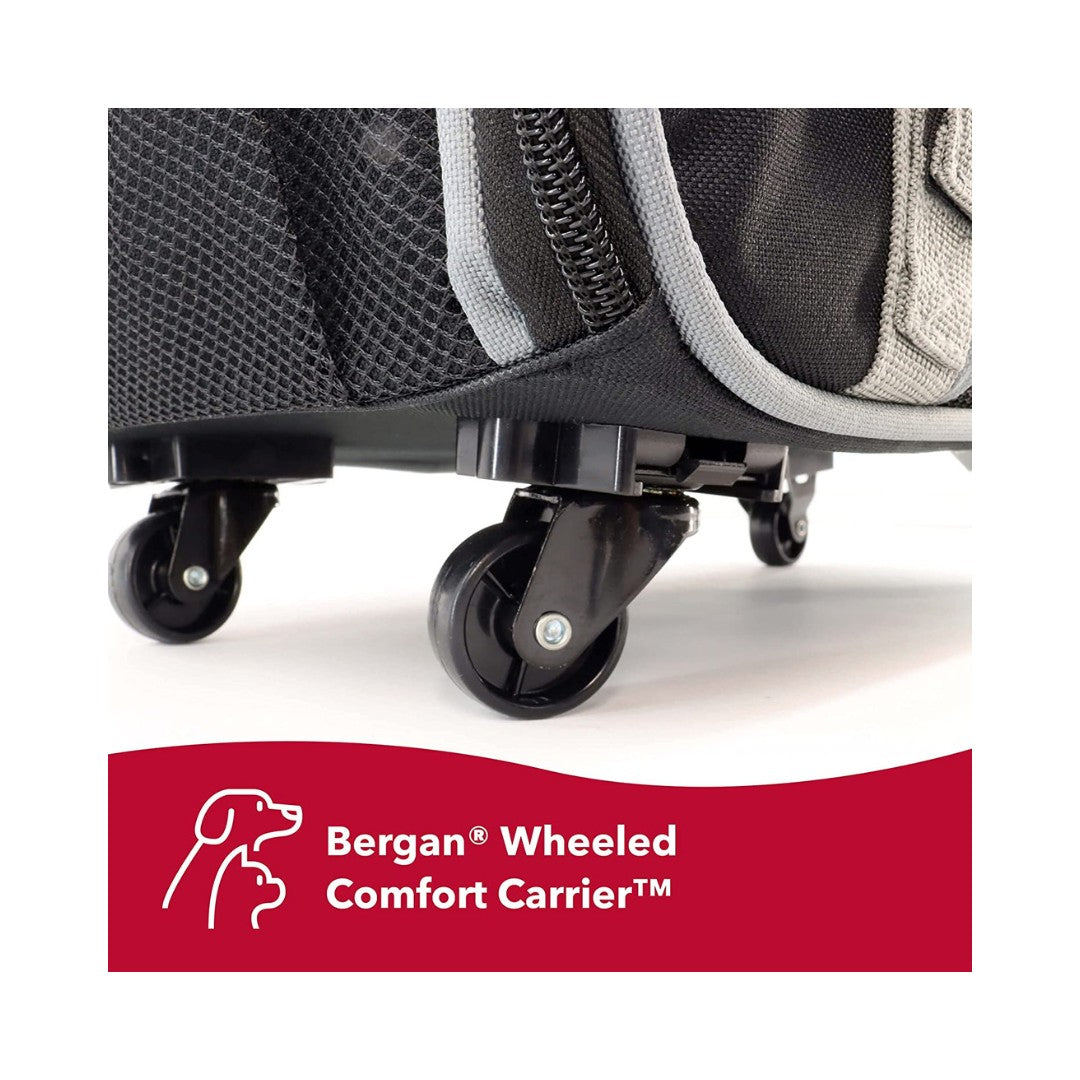 Bergan Wheeled Comfort Pet Carrier IATA-Approved - Black carrier with tan interior, perfect for pets up to 22 lbs. - Wheels