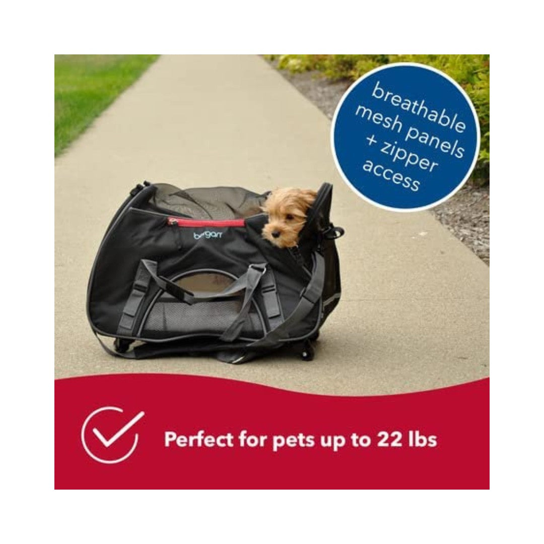 Bergan Wheeled Comfort Pet Carrier IATA-Approved - Black carrier with tan interior, perfect for pets up to 22 lbs. - AD