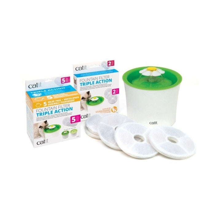 Catit Triple Action Fountain Filters Replacement is not designed to cure any disease or illness. However, these filters help remove bacteria, chlorine odors, and debris -Full.