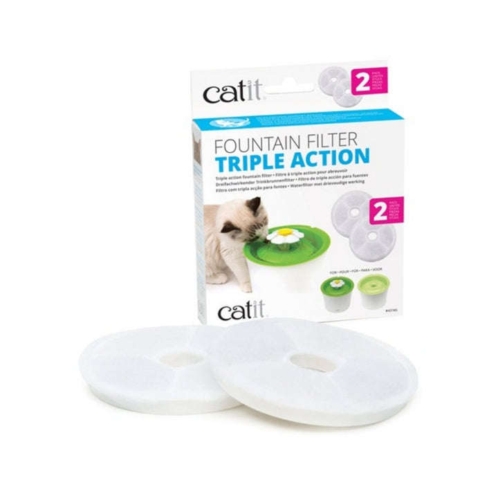 Catit Triple Action Fountain Filters Replacement is not designed to cure any disease or illness. However, these filters help remove bacteria, chlorine odors, and debris .