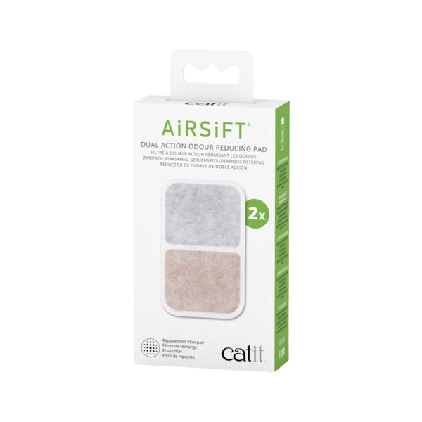 Image of Catit Airsift Dual Action Air Pad Filter - 2-pack, carbon filter inserts for effective odour removal in cat litter pans.