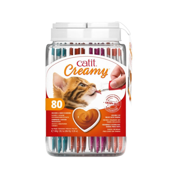 Catit Creamy Lickable Treats Gift Jar with 80 Tubes (4 Flavors) – Hydrating Cat Snacks with High Meat Content for Cats in Dubai & UAE | Petz.ae