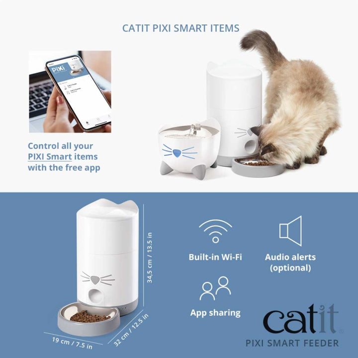 The Catit Pixi Smart Dry Food Feeder for Cats ensures your cat receives the ideal amount of food at the appropriate time. You can schedule meals using the app AD full.