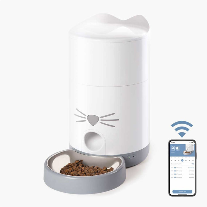 The Catit Pixi Smart Dry Food Feeder for Cats ensures your cat receives the ideal amount of food at the appropriate time. You can schedule meals using the app Full.