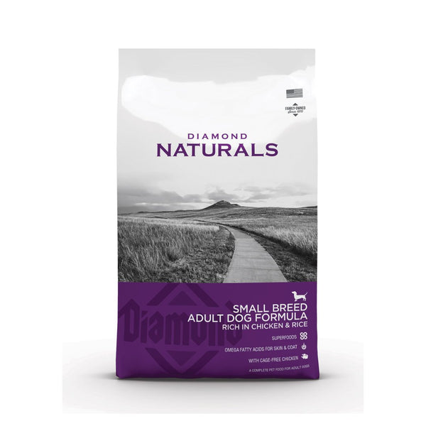 Diamond Naturals Small Breed With cage-free chicken for great taste and nutrition. Small kibble is easy to pick up and chew and helps reduce plaque.