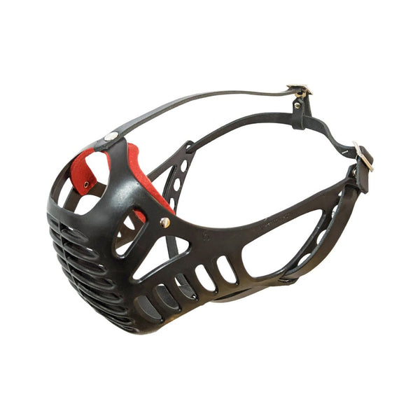 Dog Fever Muzzle leather band and plastic basket. It's specially designed for molosser dogs and made of durable, resistant plastic. Ideal for Boxers, Bullmastiffs, and other breeds with short and thick snouts - Black.
