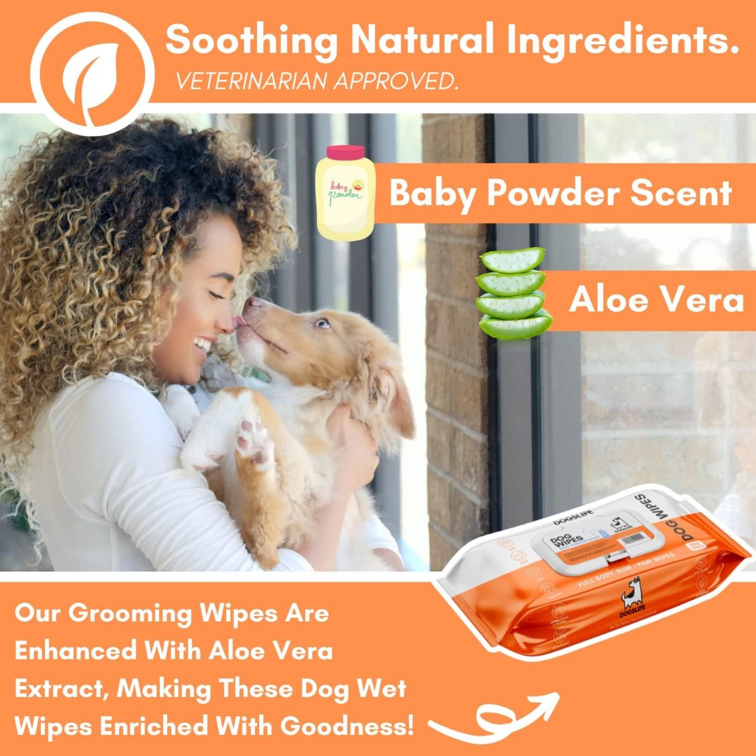DogsLife Scented Baby Powder Grooming Dog Wipes 100pcs - Your Pet's Ultimate Grooming Solution!