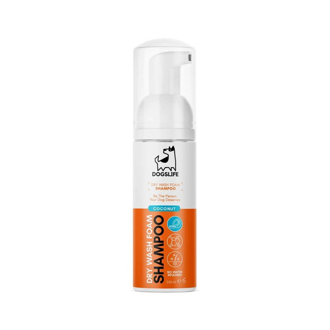 DogsLife Dry Wash Coconut Dog Shampoo - Front Bottle 