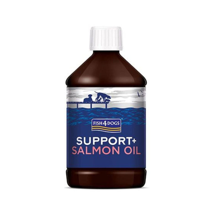 Fish4Dog Salmon Oil is a high-quality supplement for dogs. With 500ml of natural Omega 3, it helps to hydrate dry, itchy skin, aid joint mobility, soothe cracked paws, and maintain a healthy coat.