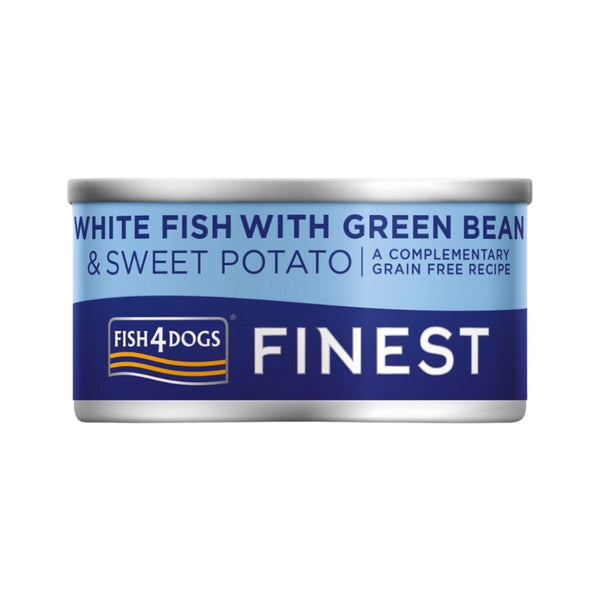 Fish4Dogs Fish with Green Bean Dog Wet Food - Premium Blend of White Fish, Green Beans, and Sweet Potatoes - Front Tin