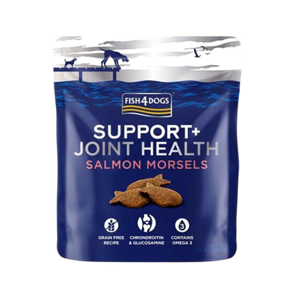 Fish4Dogs Support+ Joint Salmon Morsels Dog Treats - Salmon Flavored Biscuits with Glucosamine and Chondroitin for Joint Health - Front Bag