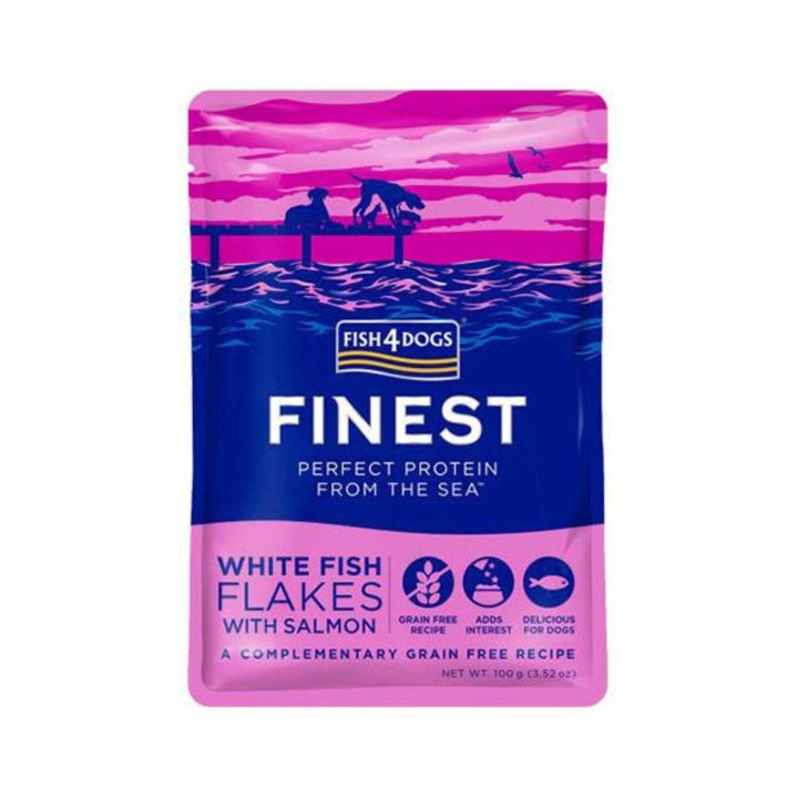 Fish4Dogs White Fish Flakes with Salmon Dog Wet Food - Premium Blend for Dogs. - Front Pouch