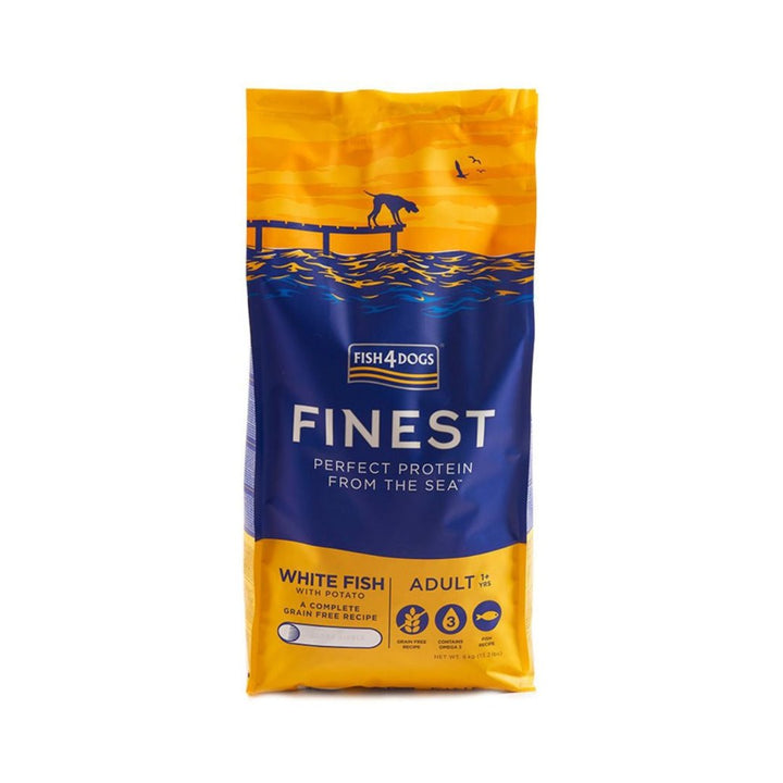 Fish4Dogs White Fish Large Kibble Dog Dry Food - Premium Grain-Free Nutrition for Dogs. - Front Bag