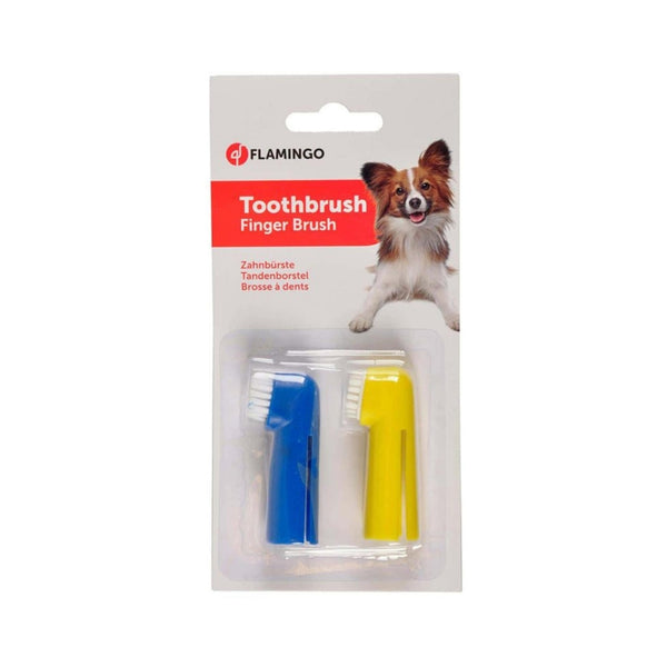 Flamingo Dog Finger Toothbrush - Soft Bristle Finger Brush for Dog Dental Care