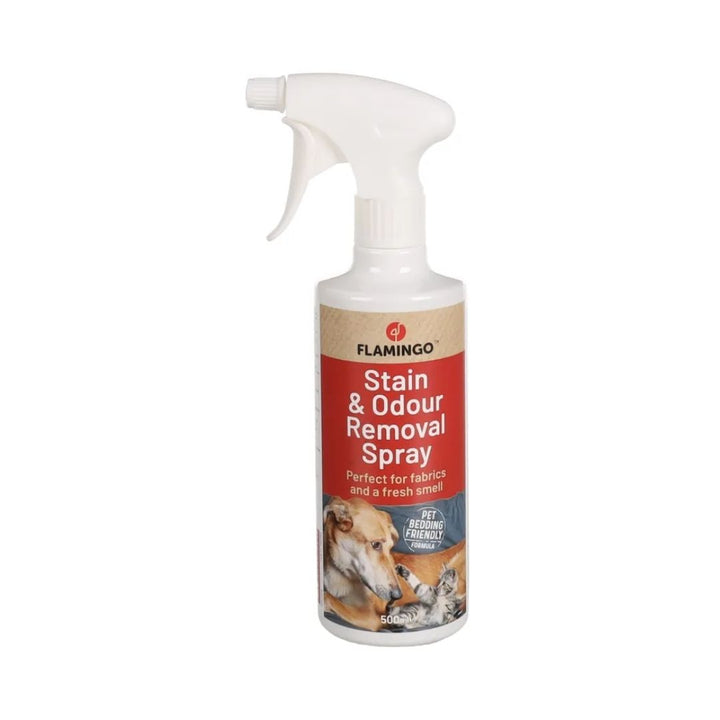 Flamingo Dog Stain & Odour Remover – 500ml bottle for effective removal of dog stains and odours on carpets, rugs, and upholstery.