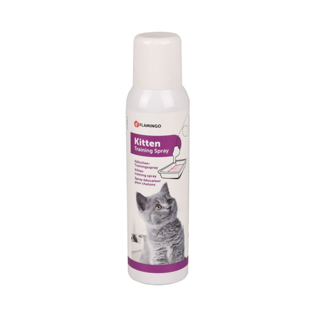  Flamingo Kitten Training Spray - 120ml spray bottle with natural essential oils for effective housetraining of kittens. Front Bottle 