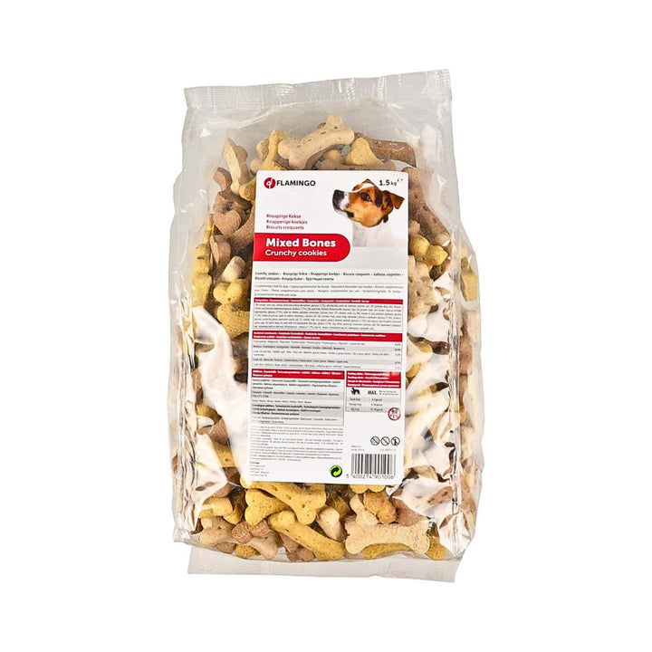Flamingo Mixed Bones Dog Treats are a great addition to your dog's daily diet. They are tasty and can be used as a treat between meals or as training treats 1.5kg.