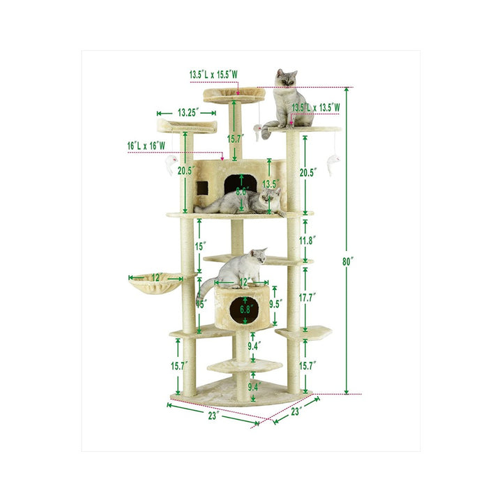 Go Pet Club Cat Tree Model is an all-inclusive cat tree suitable for families with multiple cats—the perfect fit for any corner in a modern pet owner's home - Measurement.