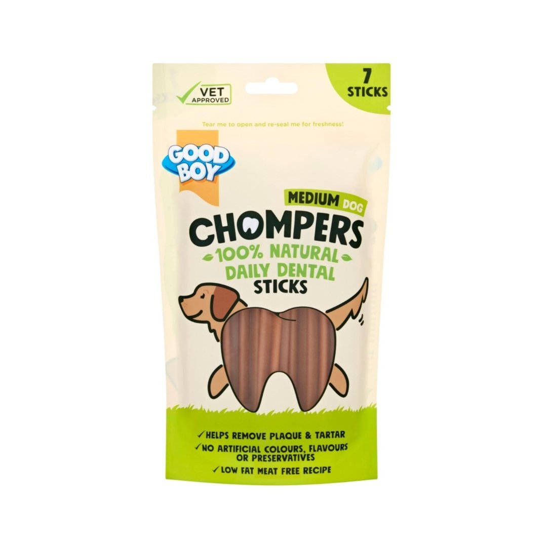 The Armitage Goodboy Chompers 100% Natural Daily Dental Stick for Dogs is specially designed to remove plaque and tartar from your furry friend's teeth - Medium Dog.