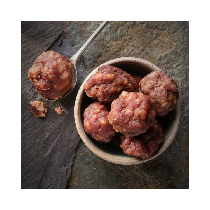 Harringtons Beef Meatballs Dog Treats, made with high meat content, are a delicious and healthy treat for your furry friend Main Treats.