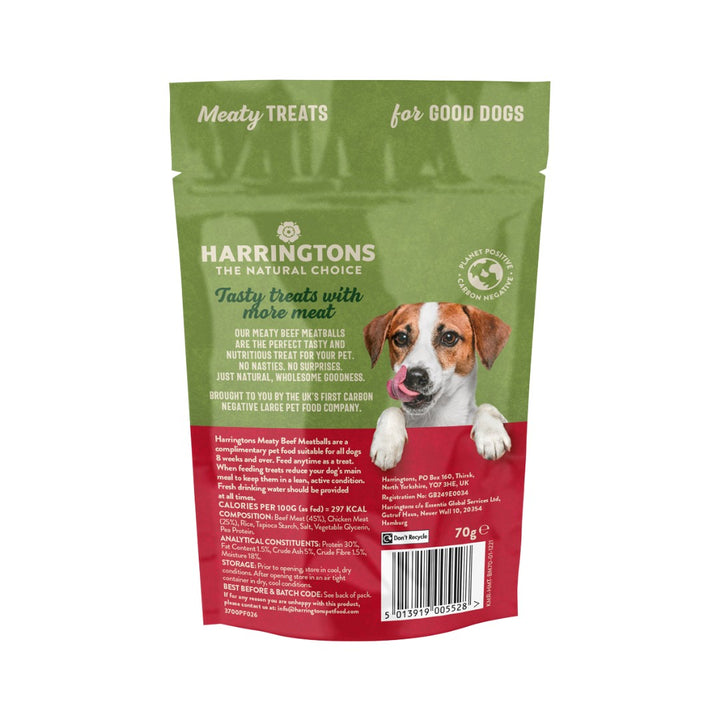 Harringtons Beef Meatballs Dog Treats, made with high meat content, are a delicious and healthy treat for your furry friend Back.